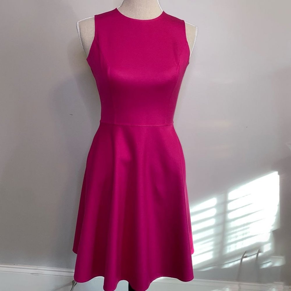 Michael Kors luxury line fit & flare hot pink silk dress size 4 XS MSRP $1885